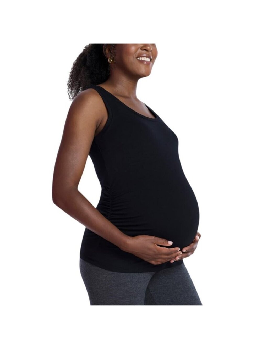 NWT Motherhood Maternity Side Ruched Scoop Neck Pregnancy Tank Top Black XS